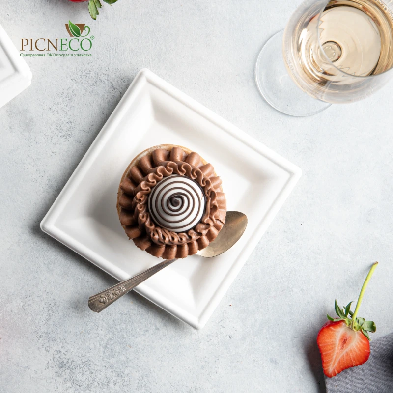 товар Тарелка квадратная из целлюлозы, 155*155 мм, белая TL155